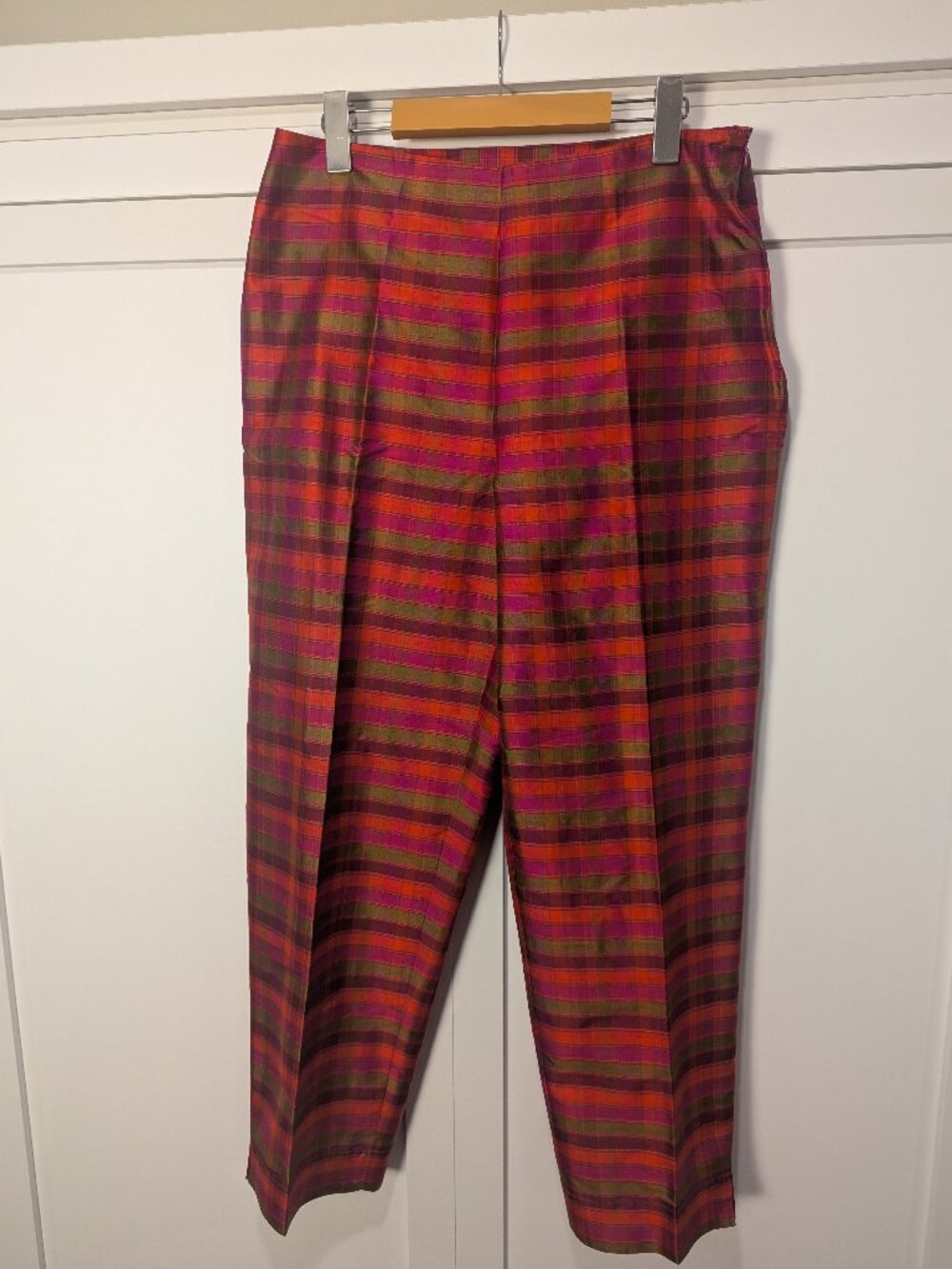Spencer Jeremy 100% Silk Plaid Tailored Statement Pants Sz 10